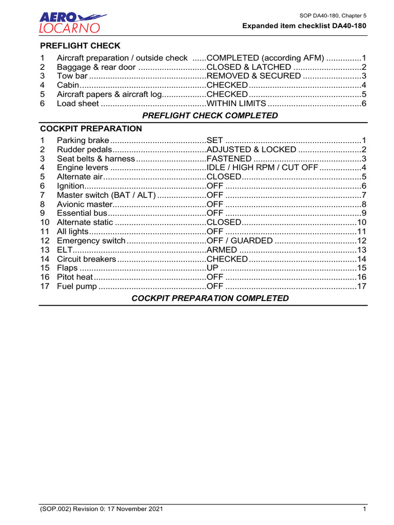 Expanded Checklist DA40 | PDF | Vehicles | Aviation