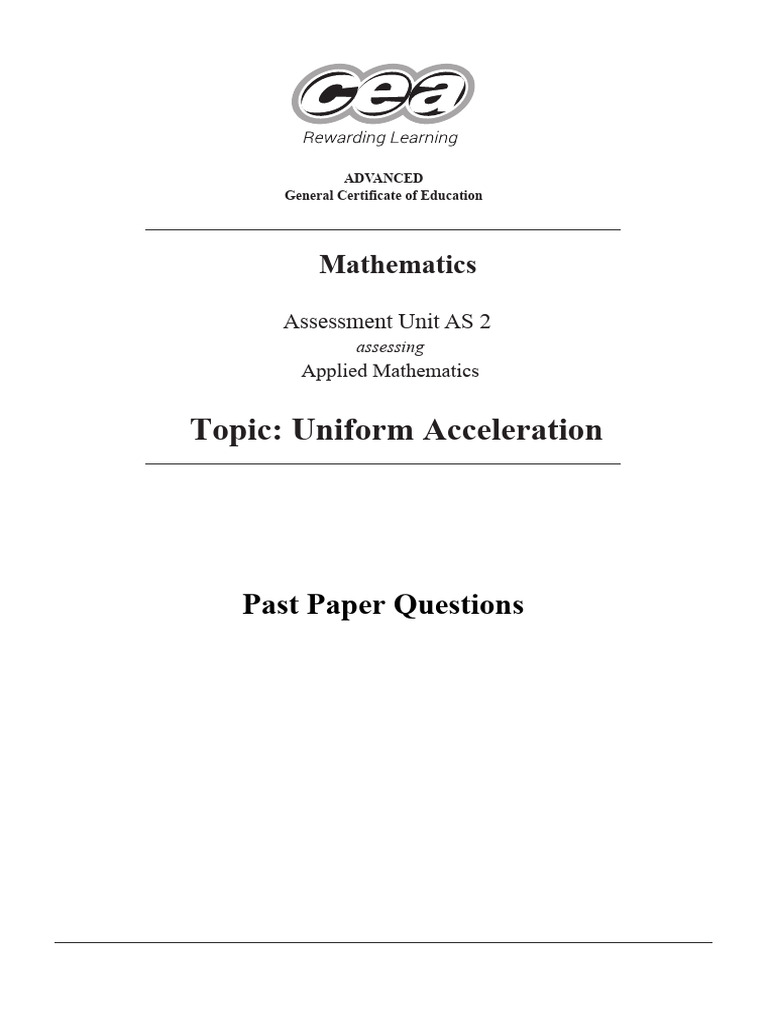 AS2 Uniform Acceleration Questions | PDF