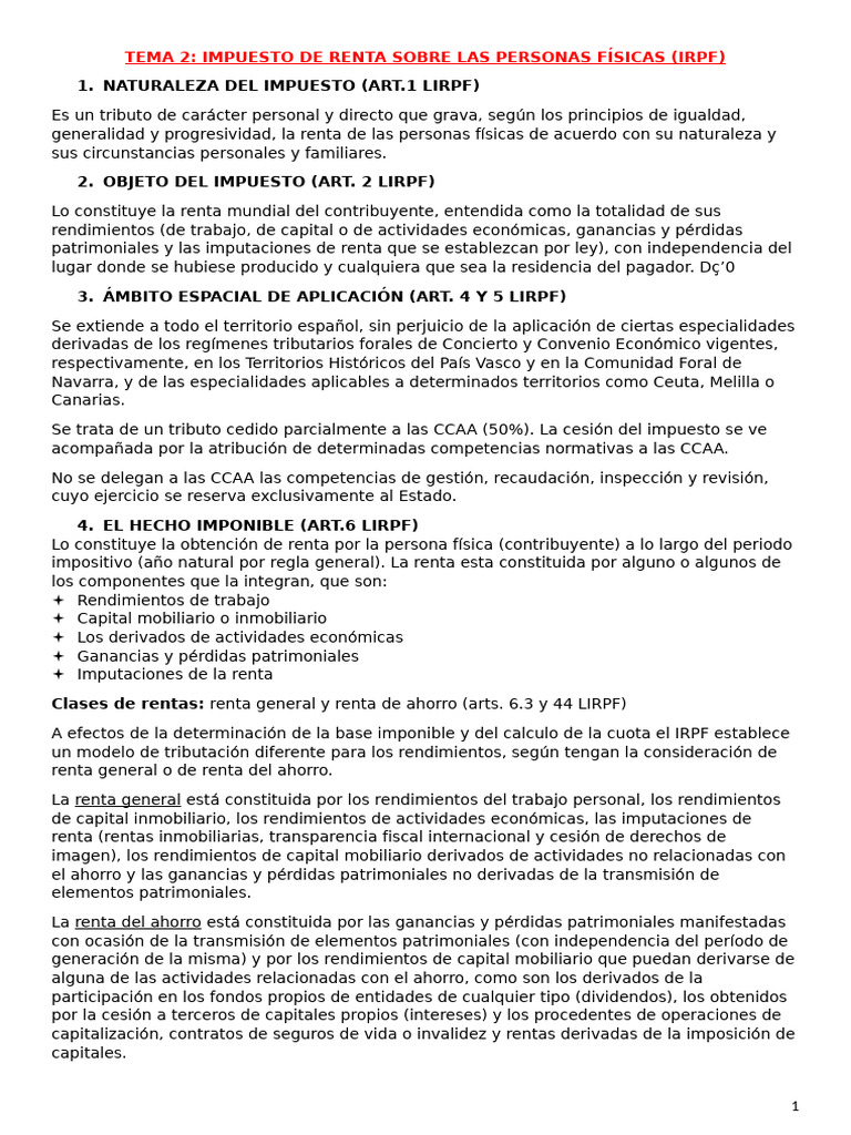 Apuntes Sist Tribu Español 2 | PDF | Impuestos | Salario