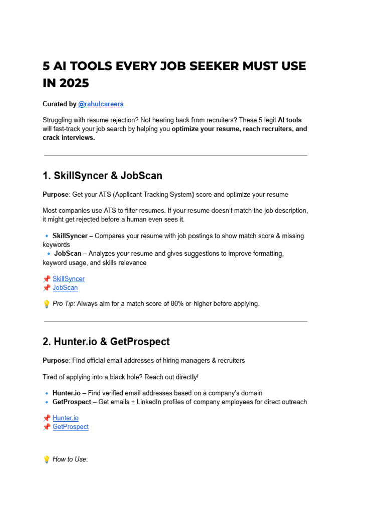 Essential AI Tools for Job Seekers 2025 | PDF | Résumé | Recruitment