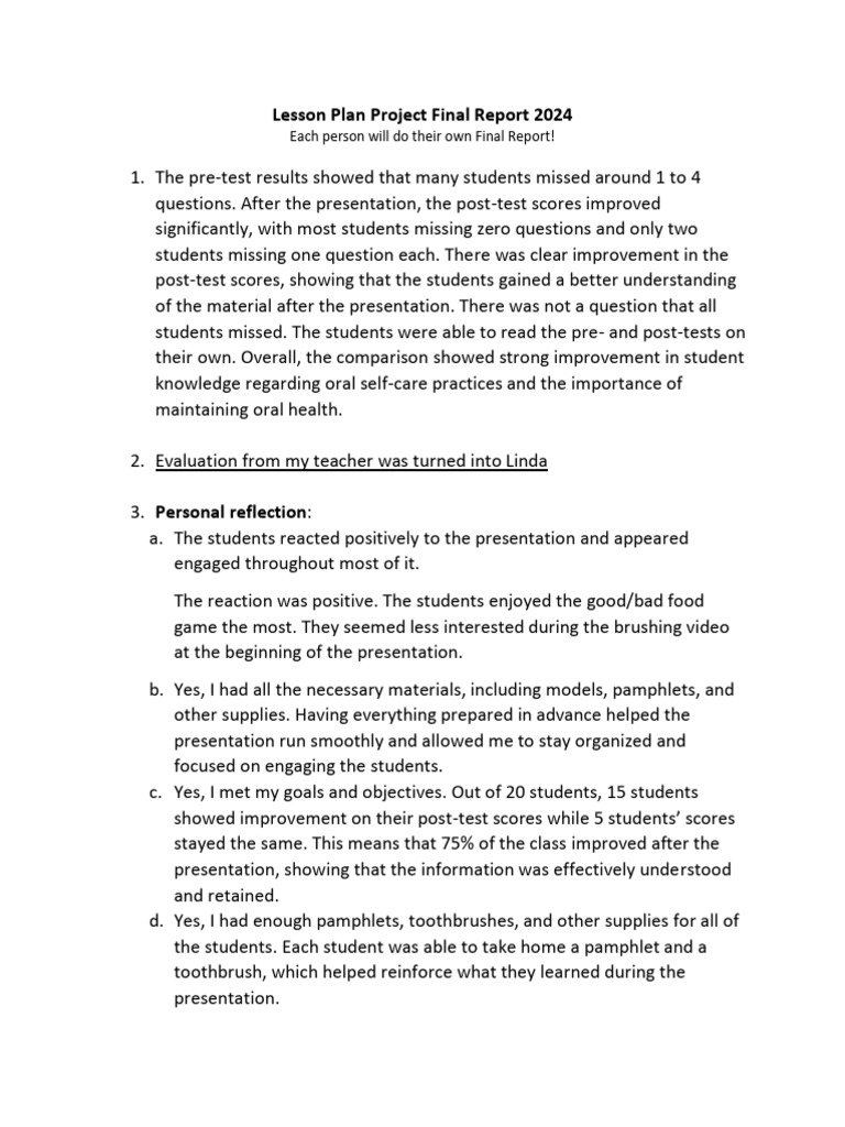 Lesson Plan FINAL Report 2024 | PDF | Lesson Plan | Teachers