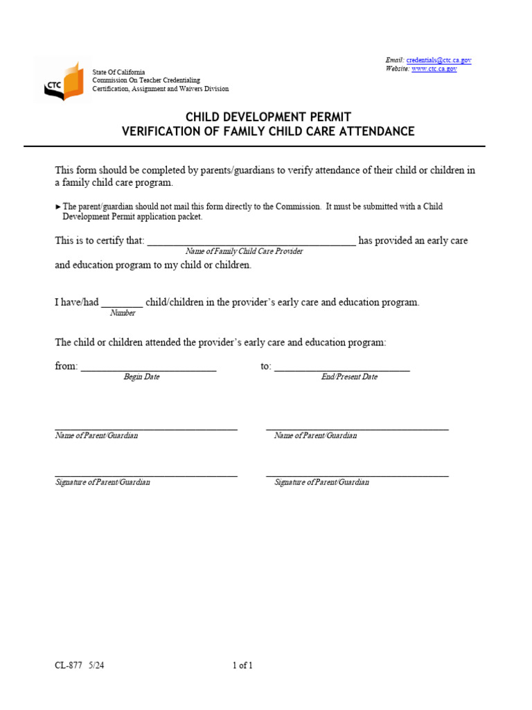 Family Child Care Attendance Verification Form | PDF