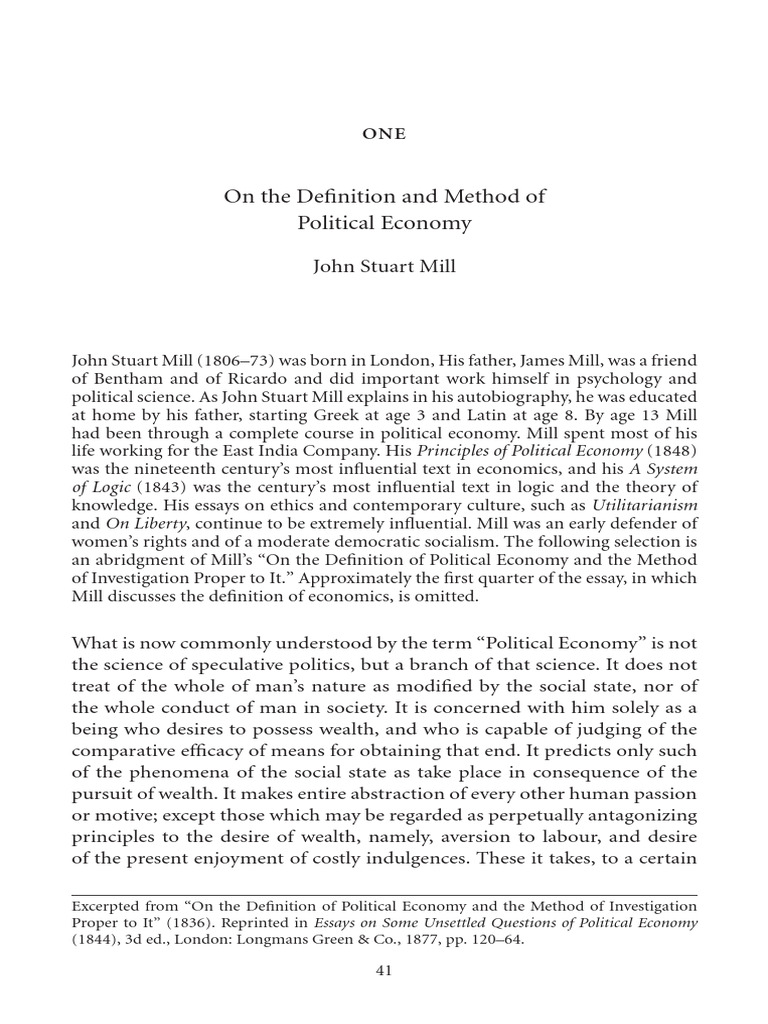 Mill On The Definition and Method of Political Economy | PDF | A Priori ...