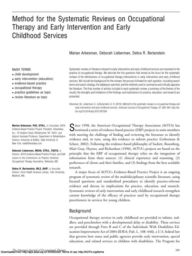 Systematic Review Method for OT in Early Childhood | PDF | Perception ...