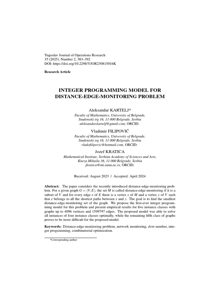 Integer Programming for Distance Monitoring | PDF | Vertex (Graph ...