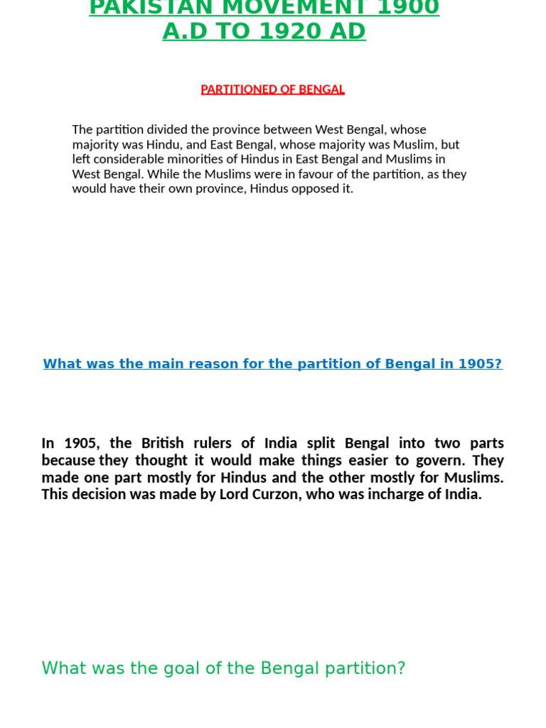 Pakistan Movement: 1900-1920 Overview | PDF | All India Muslim League ...