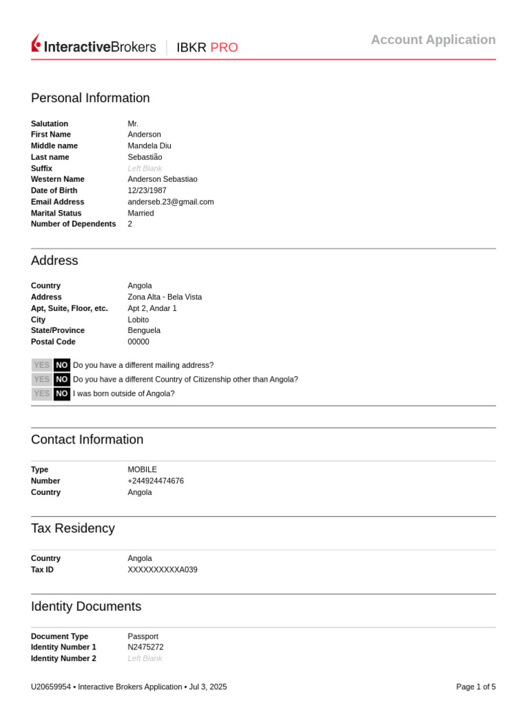 IBKR PRO Account Application Form | PDF | Angola | Economies