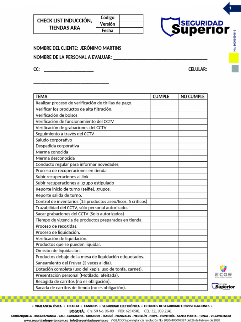 Check List Inducción Tiendas Ara | PDF