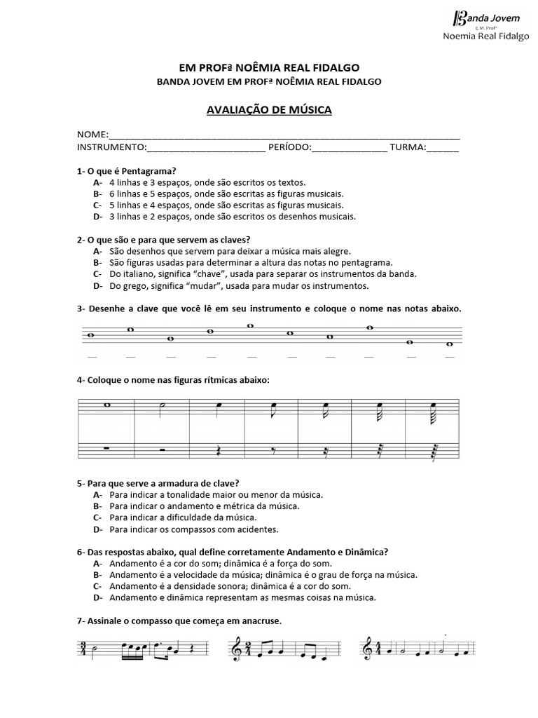 PROVA DE MUSICA | PDF | Clave | Notação