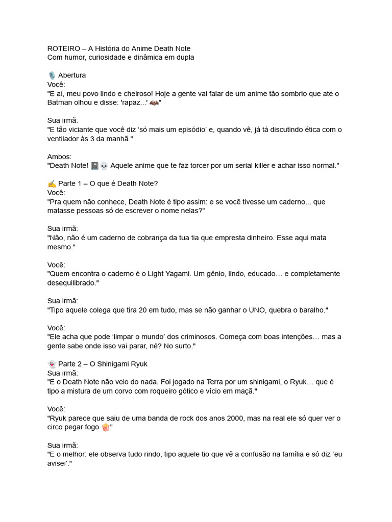 ROTEIRO - A História Do Anime Death Note | PDF