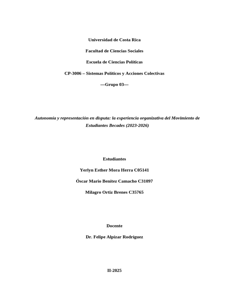 Autonomía del Movimiento Becades UCR | PDF | Movimientos sociales ...