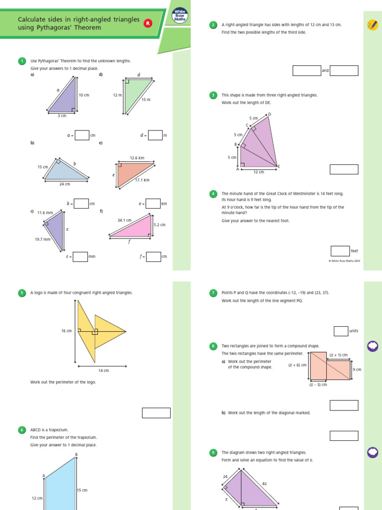 Calculate Sides in Right Angled Triangles Using Pythagoras - Theorem R ...