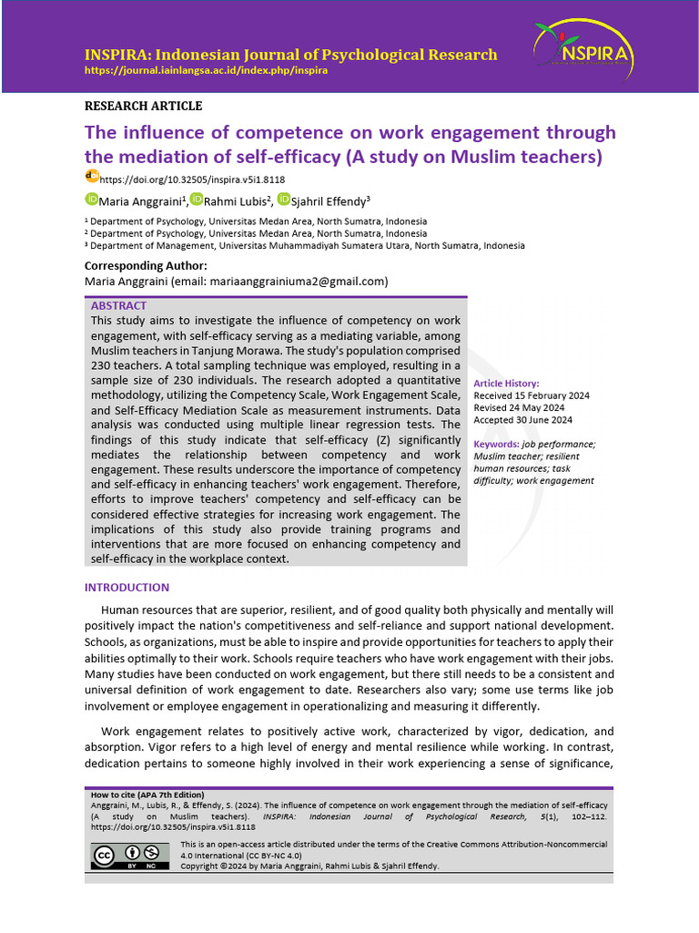 Competence and Work Engagement in Teachers | PDF | Self Efficacy ...