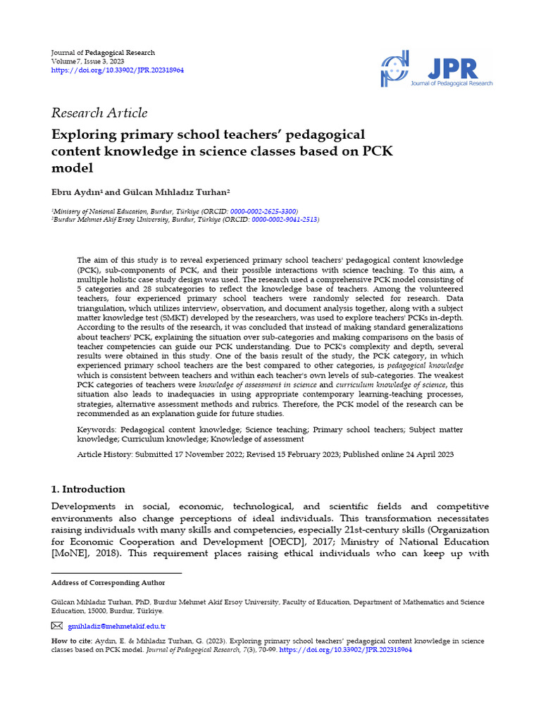 Exploring Primary School Teachers Pedagogical Content Knowledge in ...