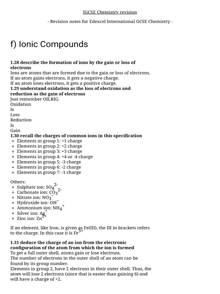F) Ionic Compounds - IGCSE Chemistry Revision | PDF | Ionic Bonding | Ion