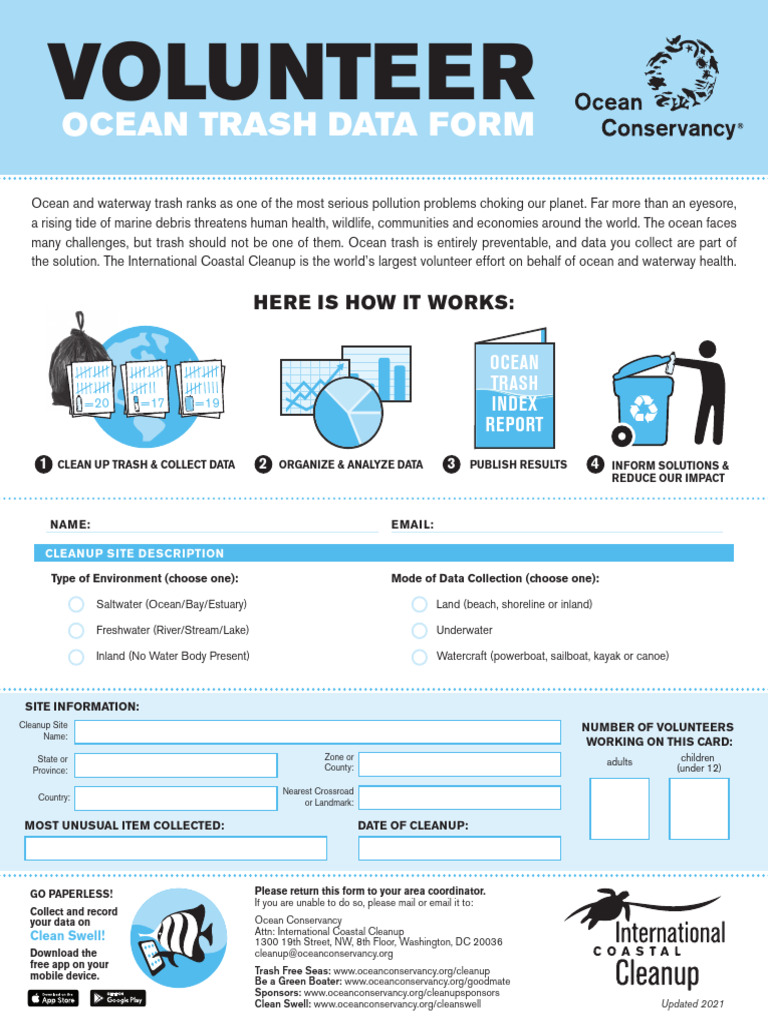 Ocean Trash Volunteer Data Form | PDF | Coast | Oceans