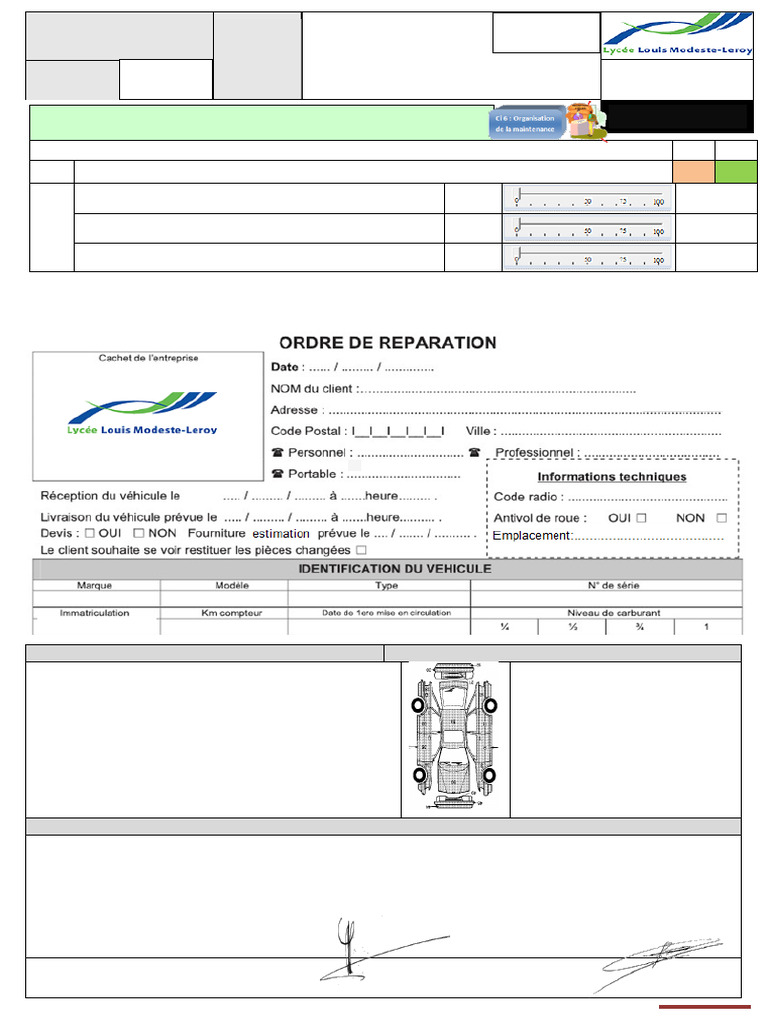 Ordre de Réparation et Estimation BAC PRO MV | PDF | Véhicules ...