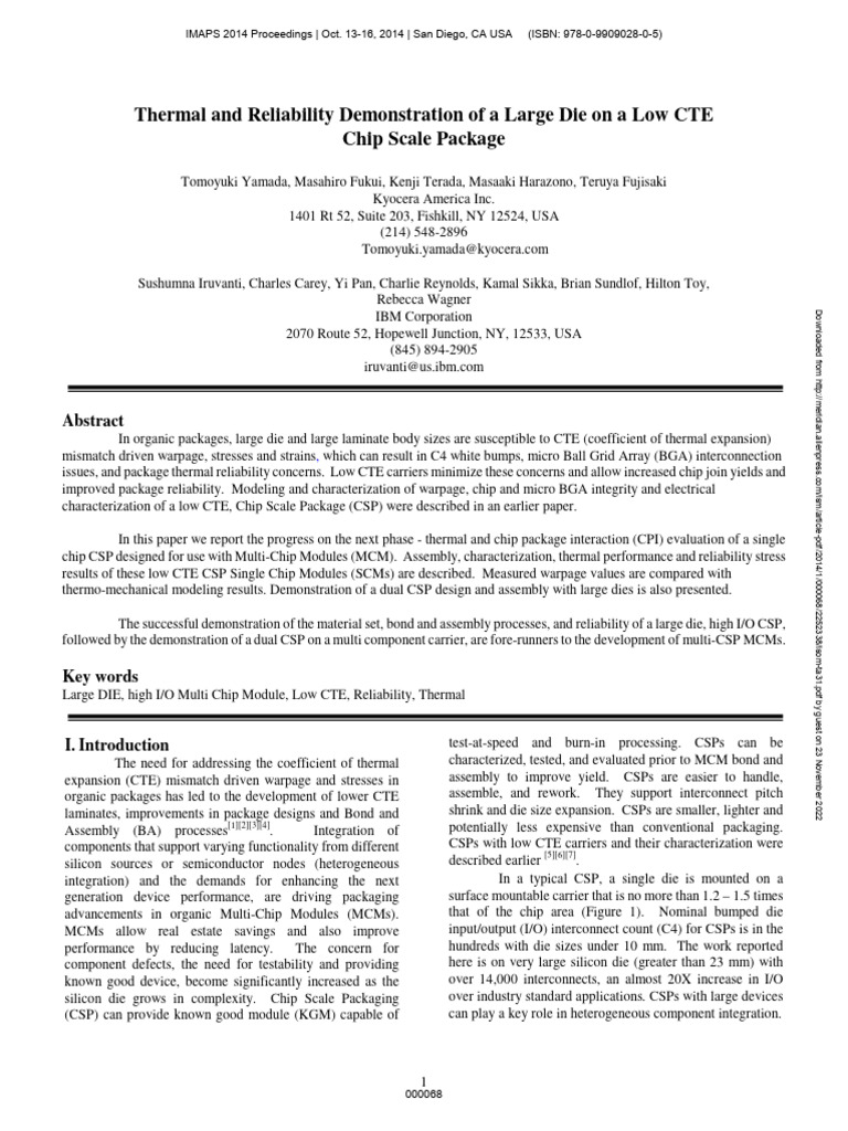 Thermal and Reliability Demonstration of A Large Die On A Low Cte Chip ...