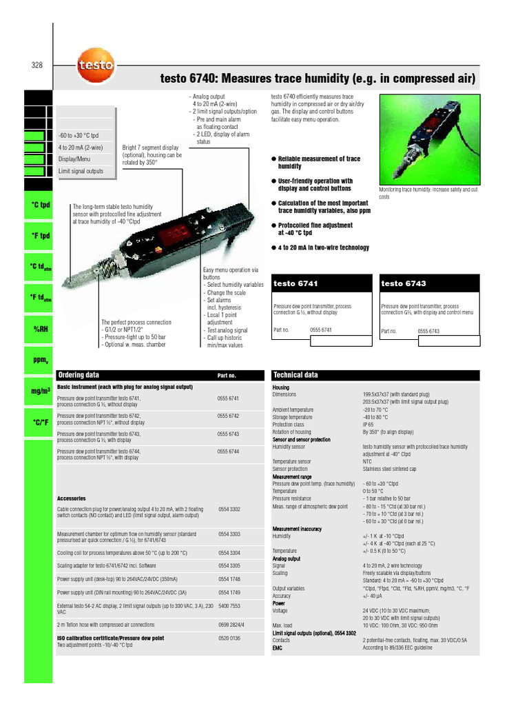 Testo 6740: Trace Humidity Measurement | PDF | Humidity | Sensor