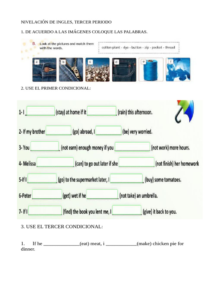 Ejercicios de Condicionales en Inglés | PDF