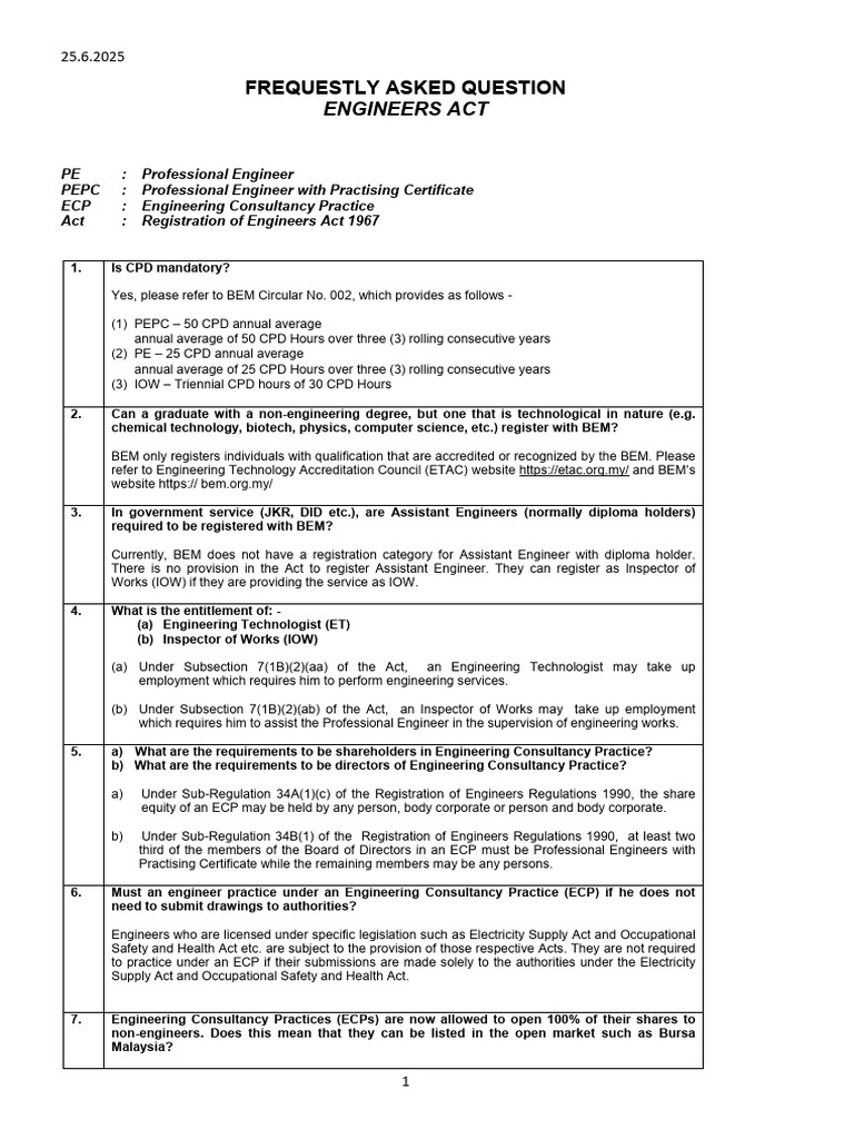 Engineers Act FAQs and Registration Guidelines | PDF | Engineer