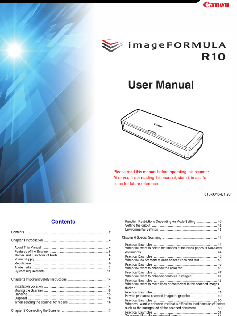 Canon R10 Scanner User Manual Guide | PDF | Image Scanner | Exposure ...