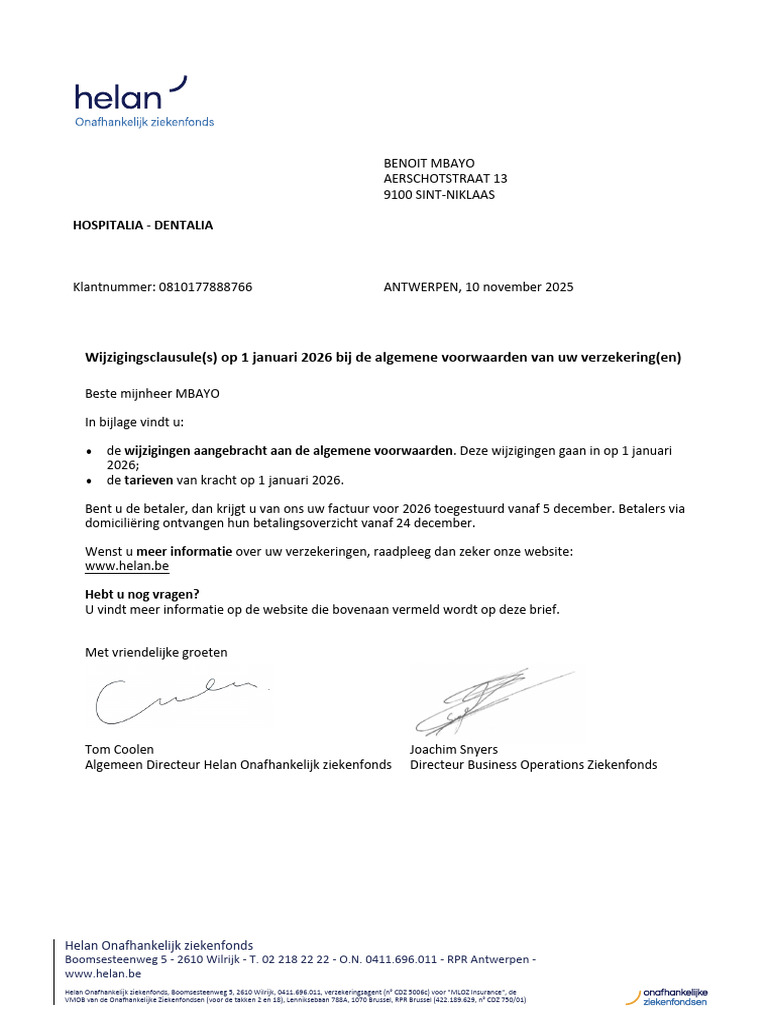 Info Over Uw HELAN-Verzekeringen 2026 | PDF