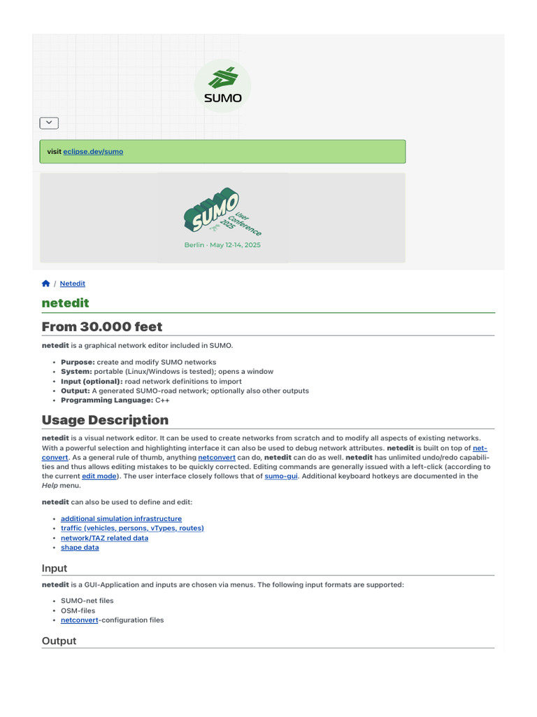 Netedit: SUMO Network Editor Guide | PDF | Keyboard Shortcut | Software