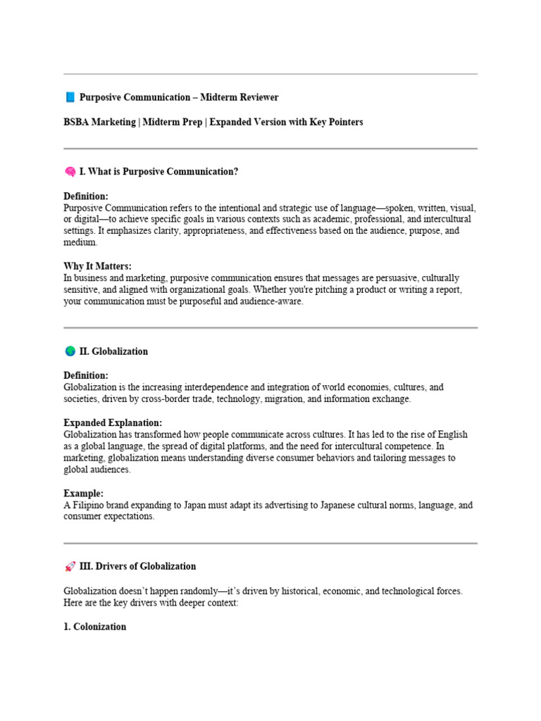 Purposive Communication Midterm Review Guide | PDF