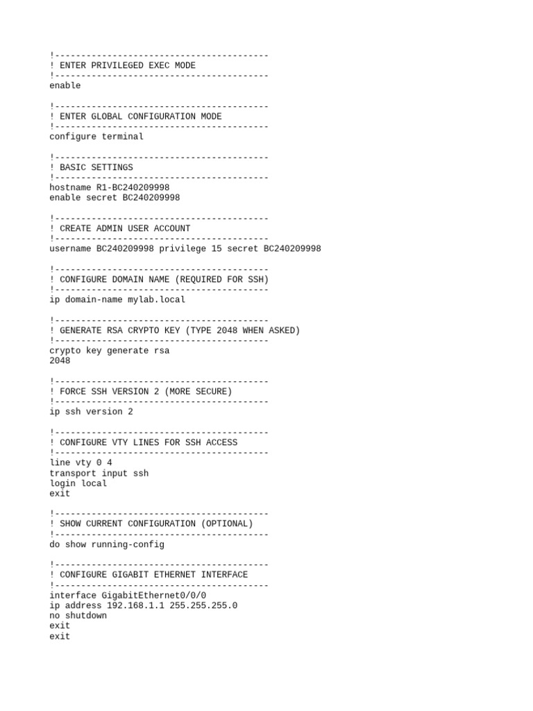 Cisco Router SSH Configuration Guide | PDF