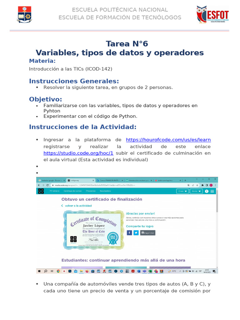 Tarea 6 - Variables Pythom | PDF