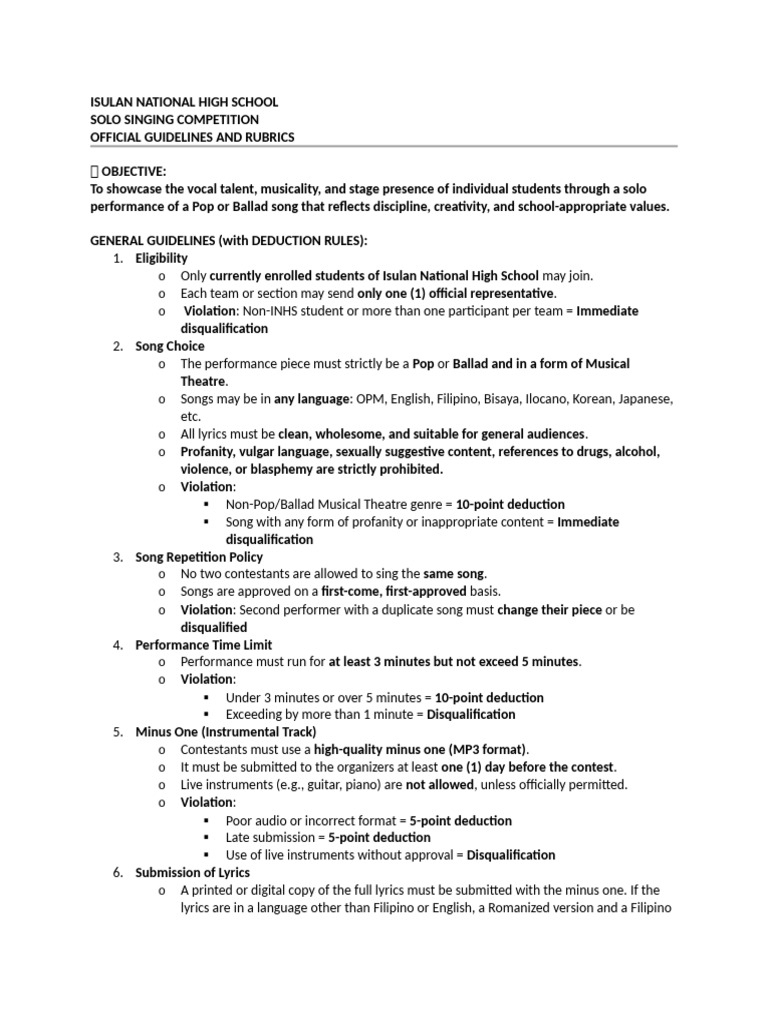 Isulan National High School Singing Competition Guidelines | PDF ...
