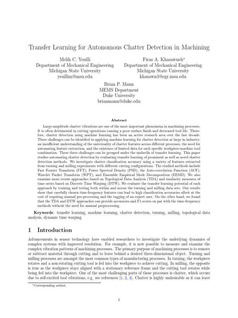 Transfer Learning in Chatter Detection | PDF | Algorithms | Applied ...