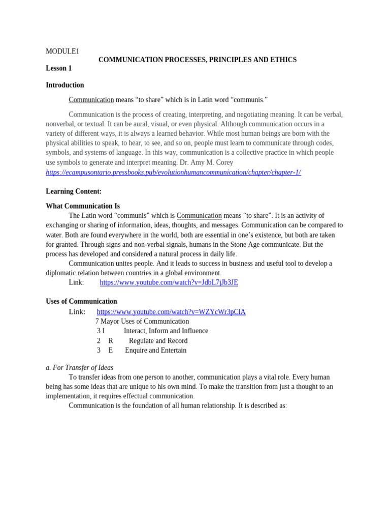 Communication Processes and Ethics | PDF | Communication | Nonverbal ...