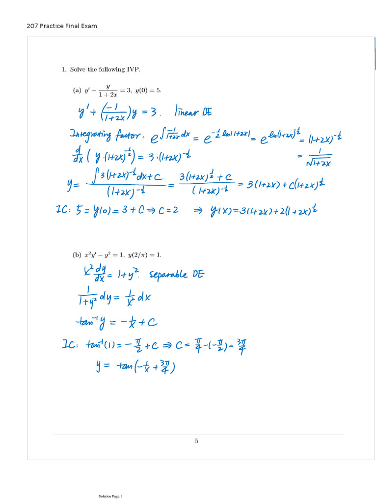 207 Practice Final Exam Solutions | PDF