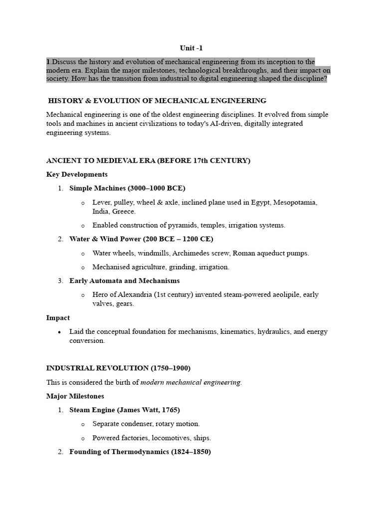 Evolution of Mechanical Engineering History | PDF | Deformation ...