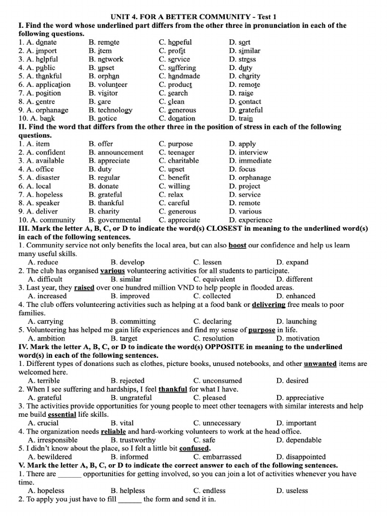 Grade 10 - UNIT 4 - Test 1 | PDF