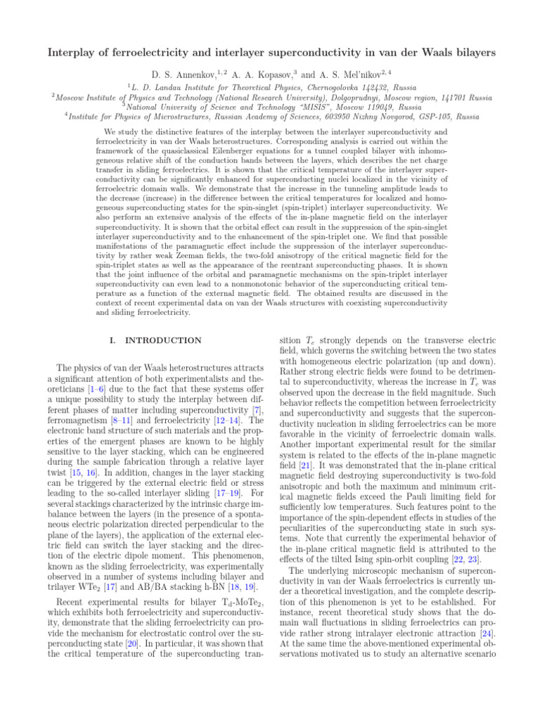 Interplay of Ferroelectricity and Interlayer Superconductivity in Van ...