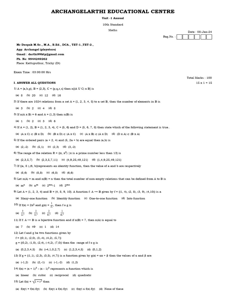 10th Maths Unit 1 Question Paper English Medium PDF Download | PDF ...