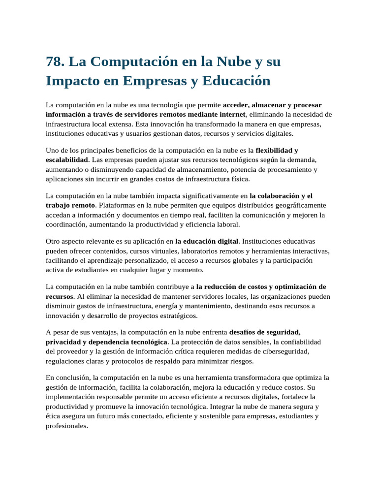 Impacto de la Computación en la Nube | PDF | Computación en la nube ...