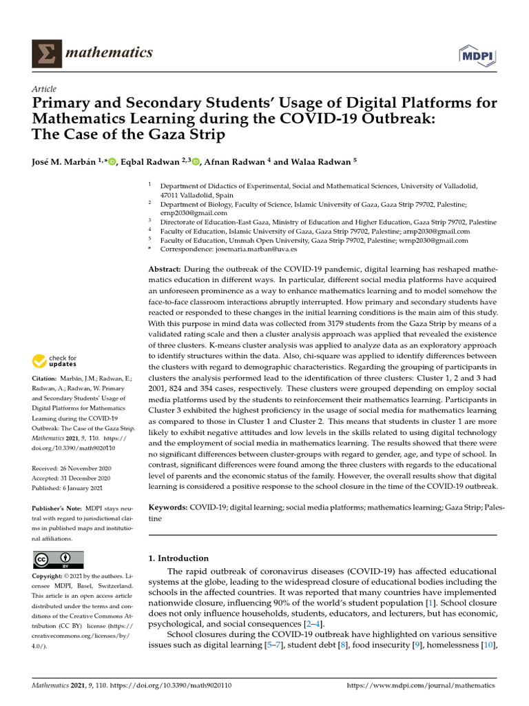 Digital Platforms in Gaza's Math Learning | PDF | Educational ...