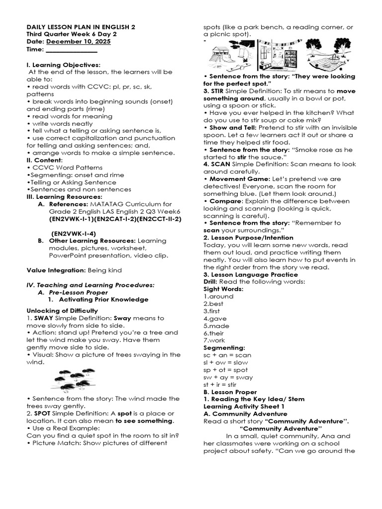 English 2 Daily Lesson Plan: Week 6 | PDF | Learning | Human Communication