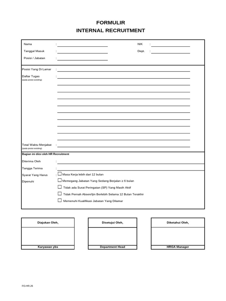 Formulir Rekrutmen Internal Karyawan | PDF