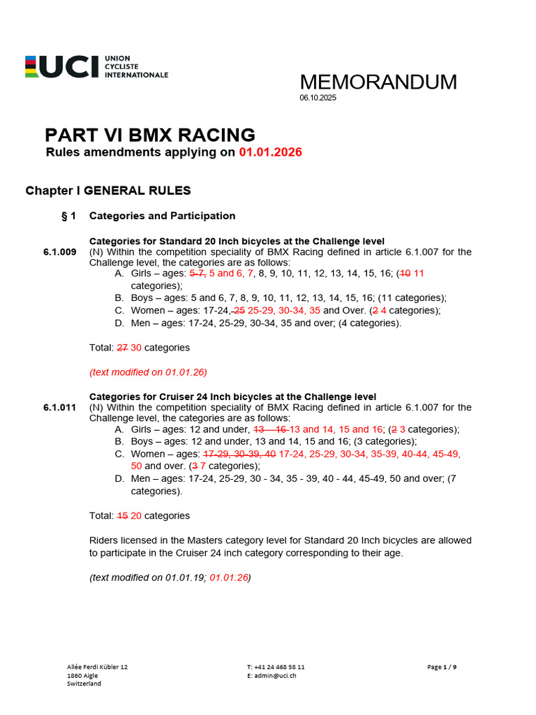 BMX Racing Rules Amendments 2026 | PDF | Length