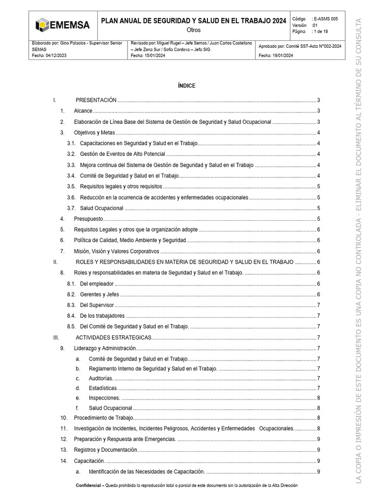 Plan Anual de Seguridad 2024 | PDF | Seguridad y salud ocupacional ...