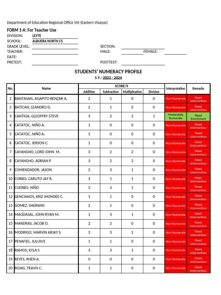Students' Numeracy Profile Report | PDF