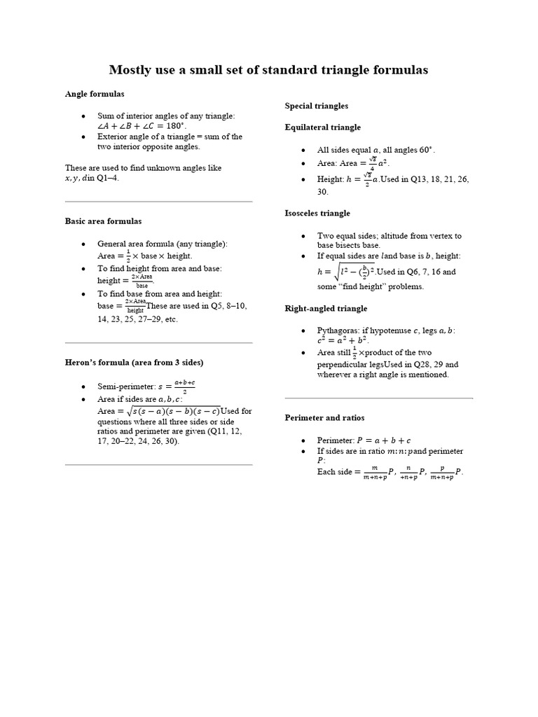 Triangle and Circle Geometry Formulas | PDF | Circle | Angle