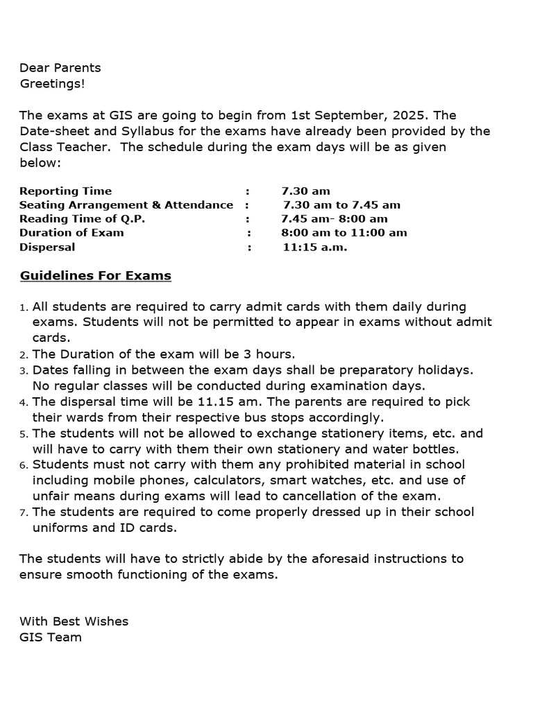 Guidelines for Students for Exams | PDF