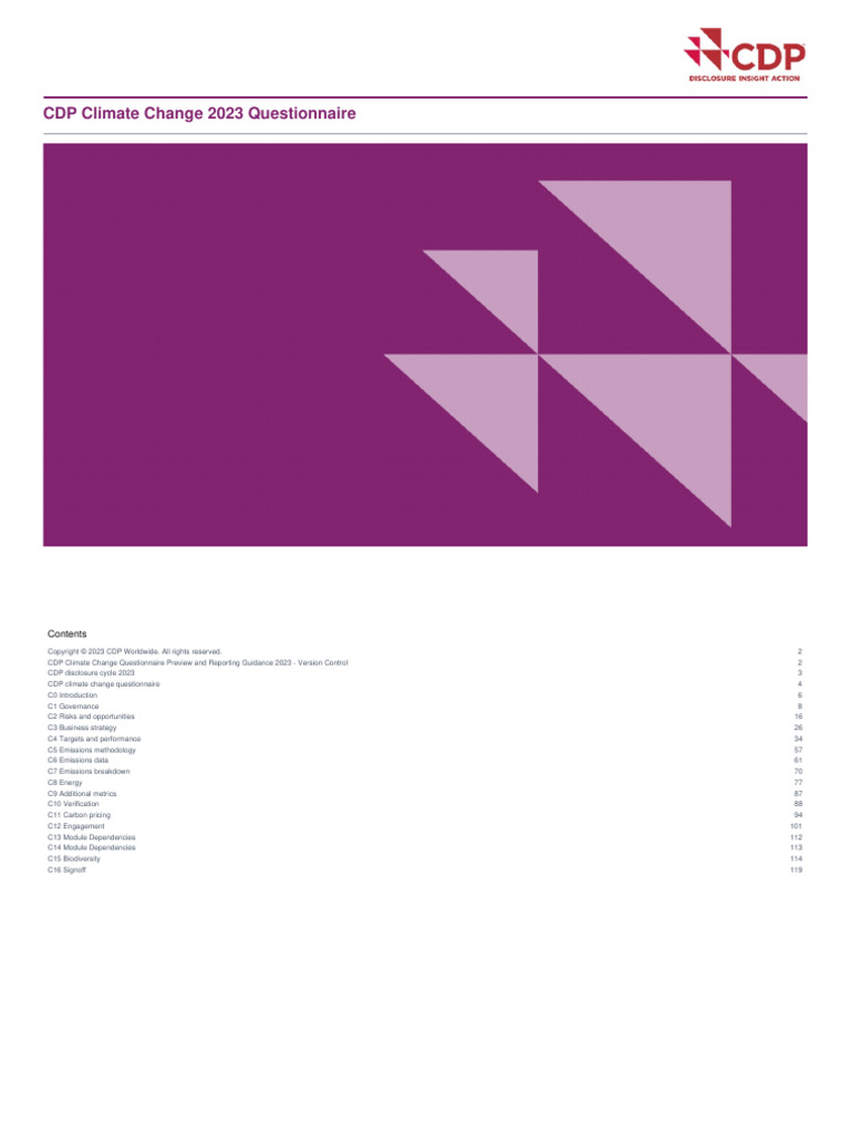 CDP Climate Change Questionnaire 2023 | PDF | Incentive | Climate Change