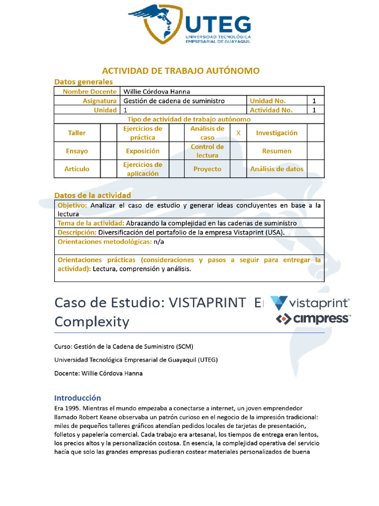 Taller Unidad 1 Gestion de Cadena de Suministro | PDF